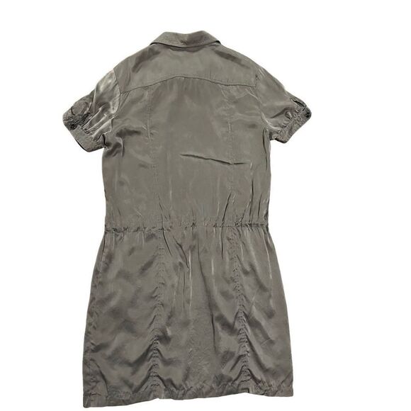 Ann Taylor 100% Silk Bronze Brown Cargo Utility Shirt Dress sz 14 - Picture 2 of 11